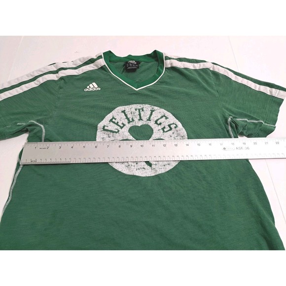 Boston Celtics Distressed Adidas NBA Basketball TShirt Men's Medium Logo Striped - Picture 10 of 11
